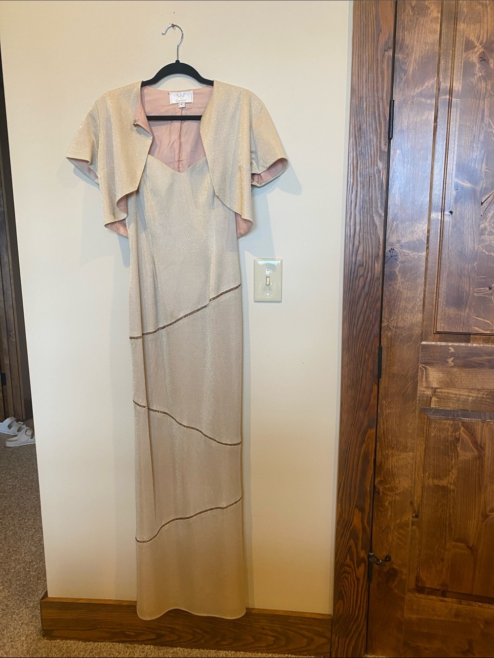 NY Collection Beige Maxi Dress with Capelet